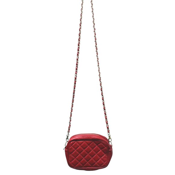 BROWNIE Red Leather Quilted Bag Chain Crossbody Made in Italy Handbag - Picture 5 of 14